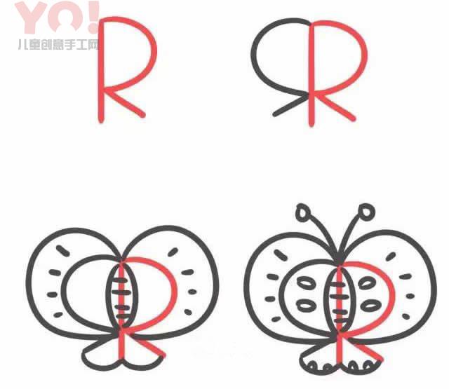 字母R简笔画蝴蝶的图片步骤