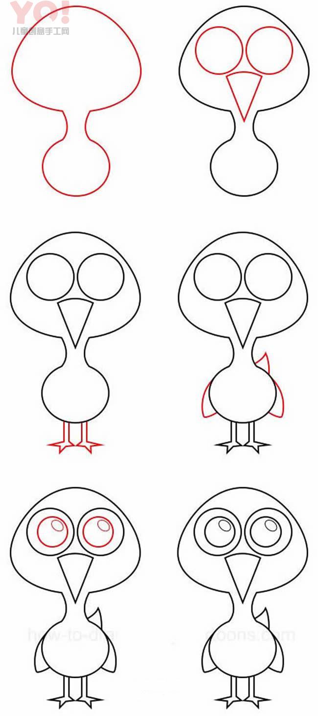 简笔画搞笑卡通小鸟的图片步骤