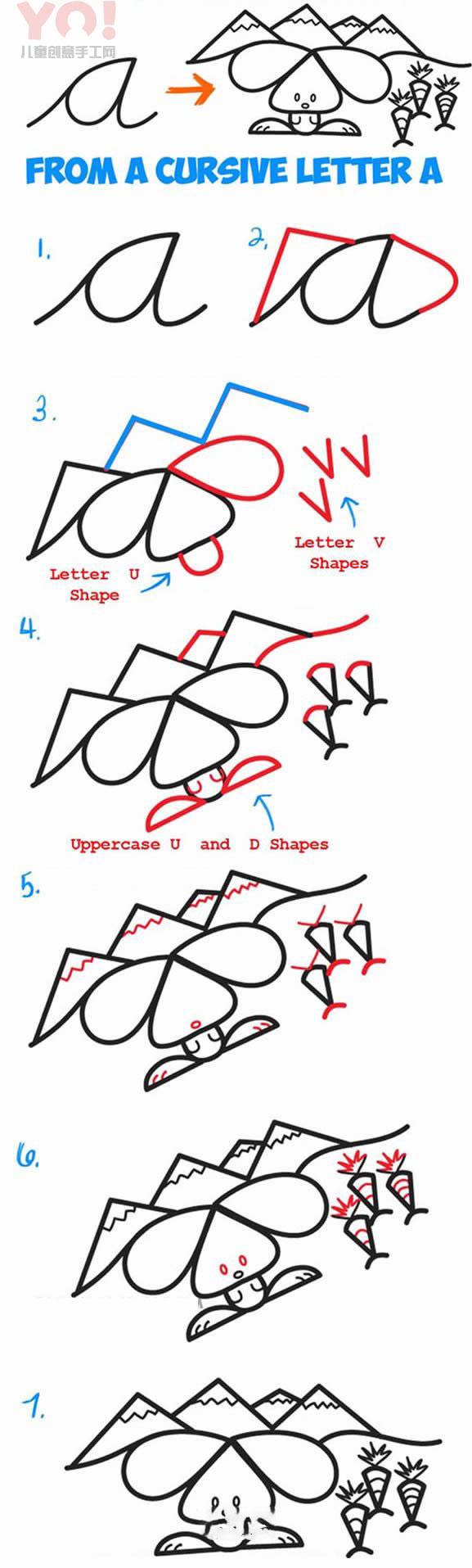 字母a简笔画兔子的图片步骤