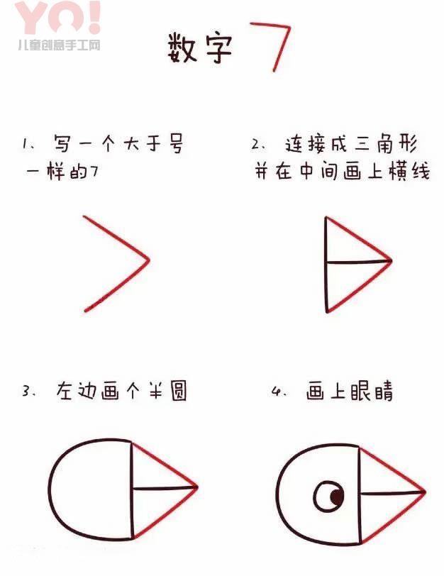 数字7简笔画卡通小鸟的图片步骤