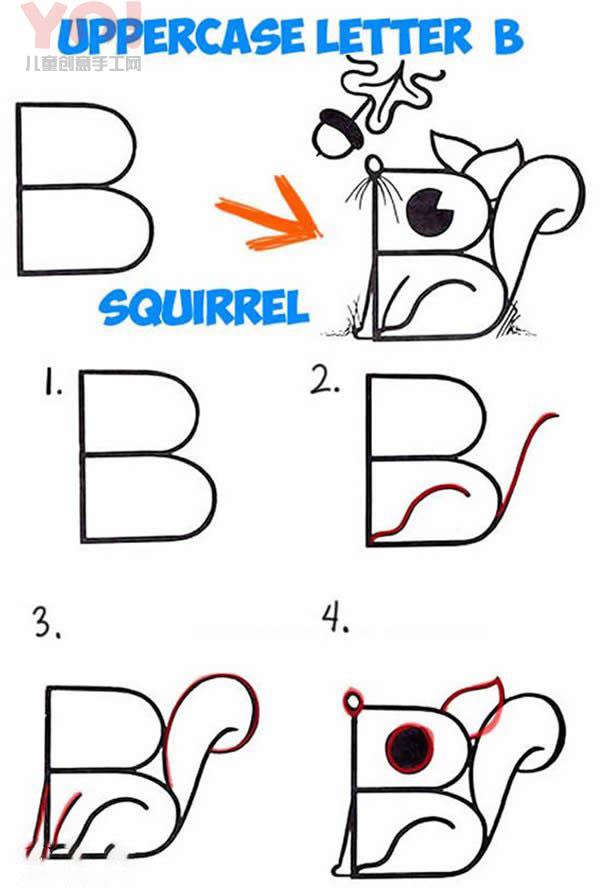 英文字母B简笔画老鼠的画法图片