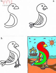 简笔画彩色小鸟的画法图片-优优资源