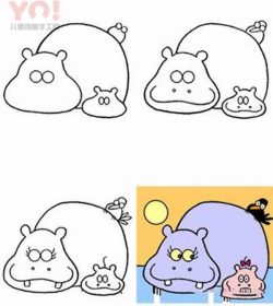 简笔画河马妈妈和宝宝的图片教程-优优资源