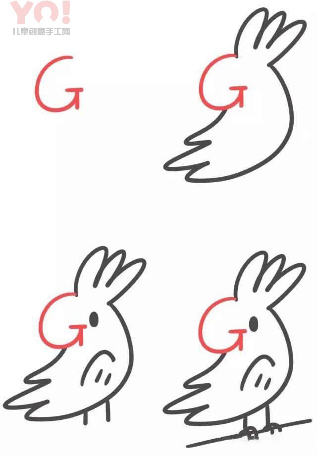 字母G简笔画鹦鹉的画法图片