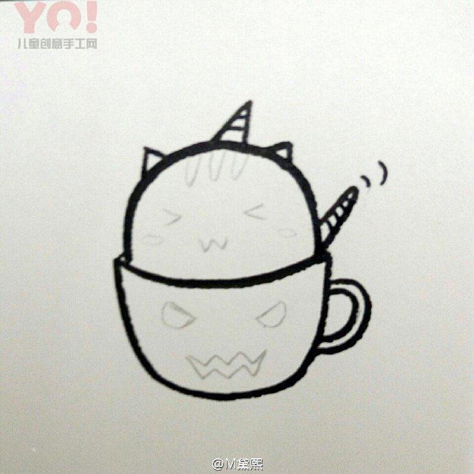 简笔画茶杯中的卡通小猫咪图片