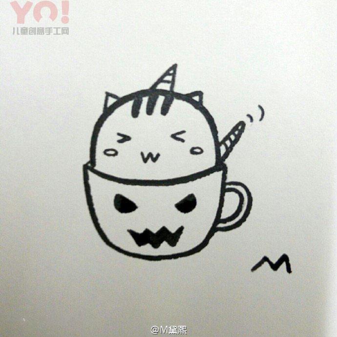 简笔画茶杯中的卡通小猫咪图片