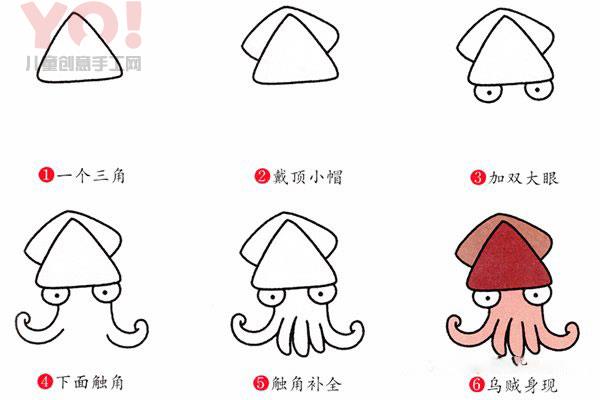 简笔画卡通风格乌贼的画法图片