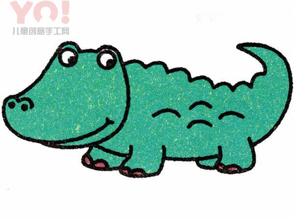 卡通风格鳄鱼简笔画的图片教程彩色