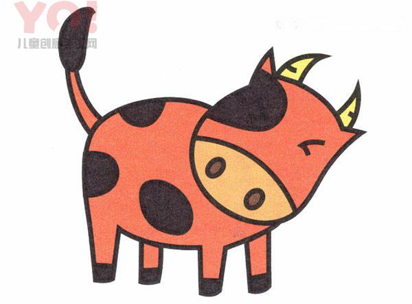可爱小牛的简笔画画法带颜色