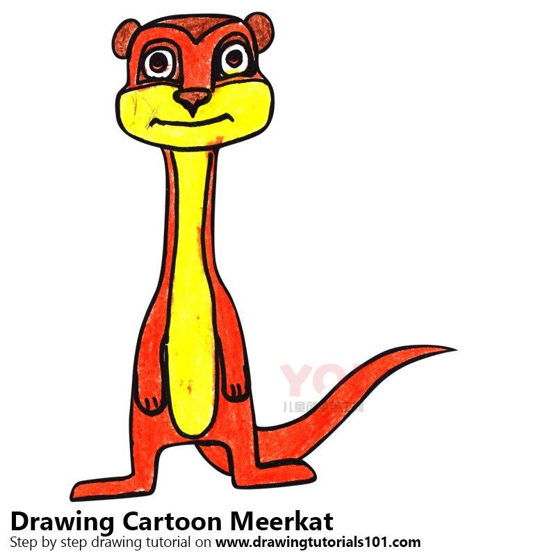 图片[1]-学习如何画一个卡通meerkat（卡通动物）-YO儿童创意手工网