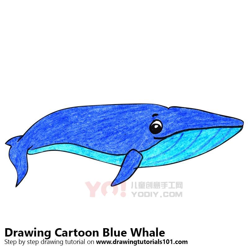 图片[1]-学习如何画一个卡通蓝鲸（卡通动物）-YO儿童创意手工网
