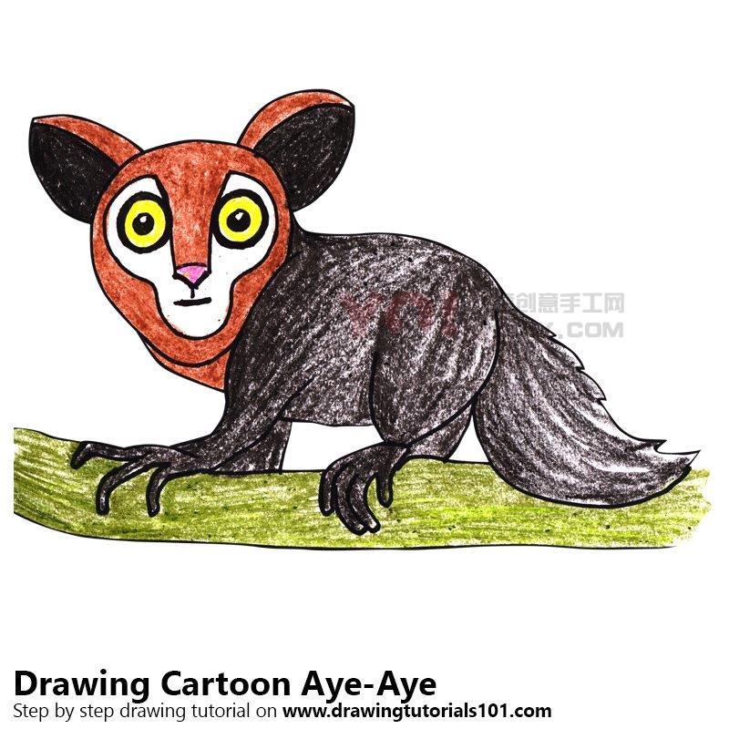 图片[1]-学习如何画一个卡通Aye-Aye（卡通动物）-YO儿童创意手工网