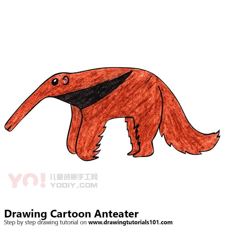 图片[1]-学习如何画一个卡通食蚁兽（卡通动物）-YO儿童创意手工网