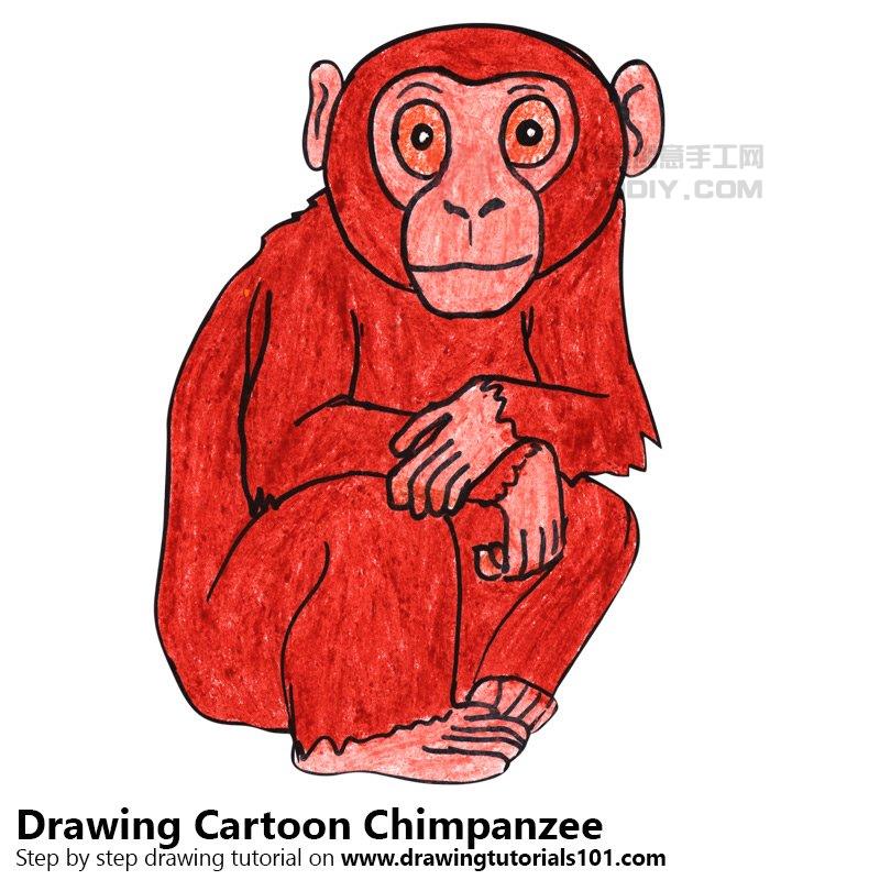 图片[1]-学习如何画一个卡通黑猩猩（卡通动物）-YO儿童创意手工网