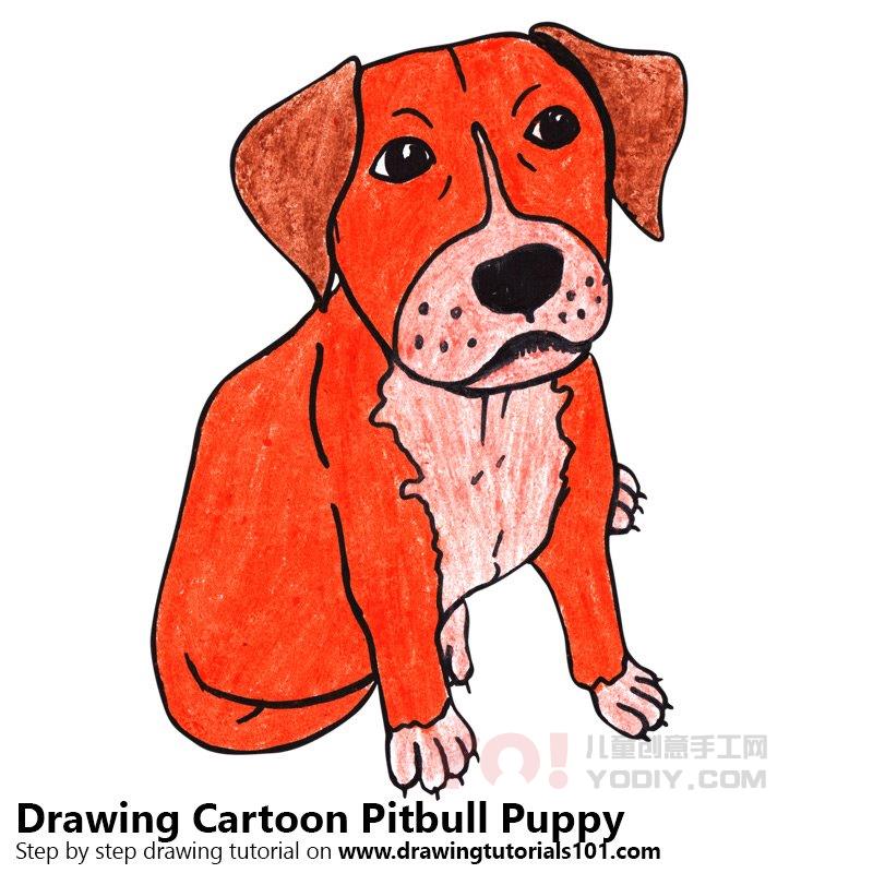 图片[1]-学习如何画一个动画片pitbull小狗（卡通动物）-YO儿童创意手工网