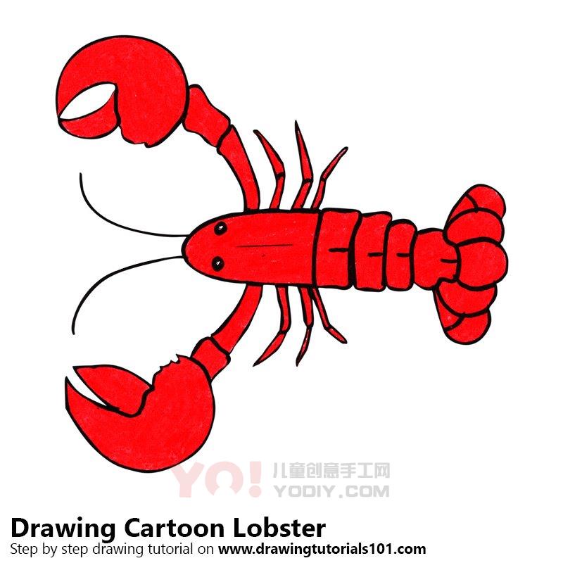 图片[1]-学习如何画一个卡通龙虾（卡通动物）-YO儿童创意手工网