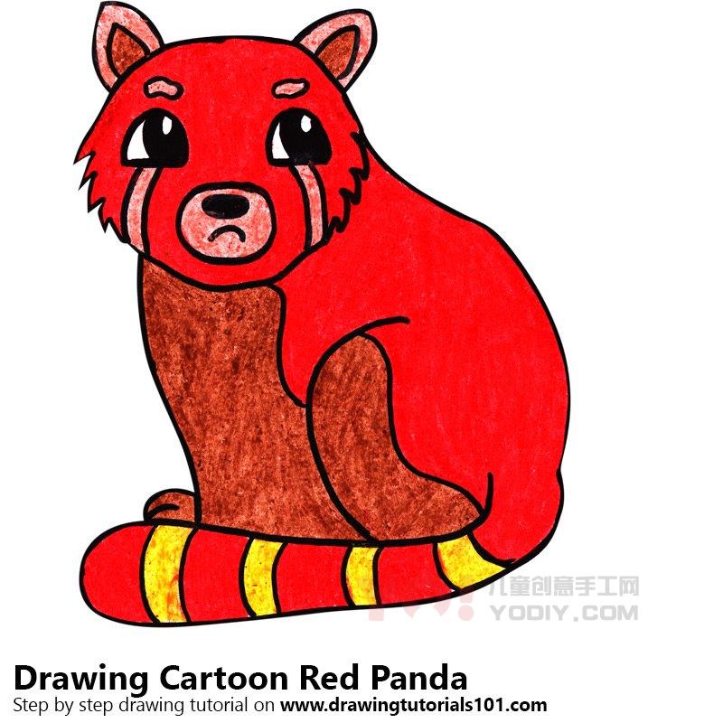 图片[1]-学习如何画一个卡通红熊猫（卡通动物）-YO儿童创意手工网