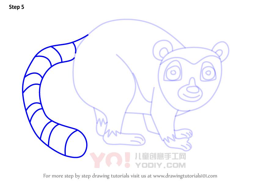 图片[6]-学习如何画一个卡通狐猴（卡通动物）-YO儿童创意手工网