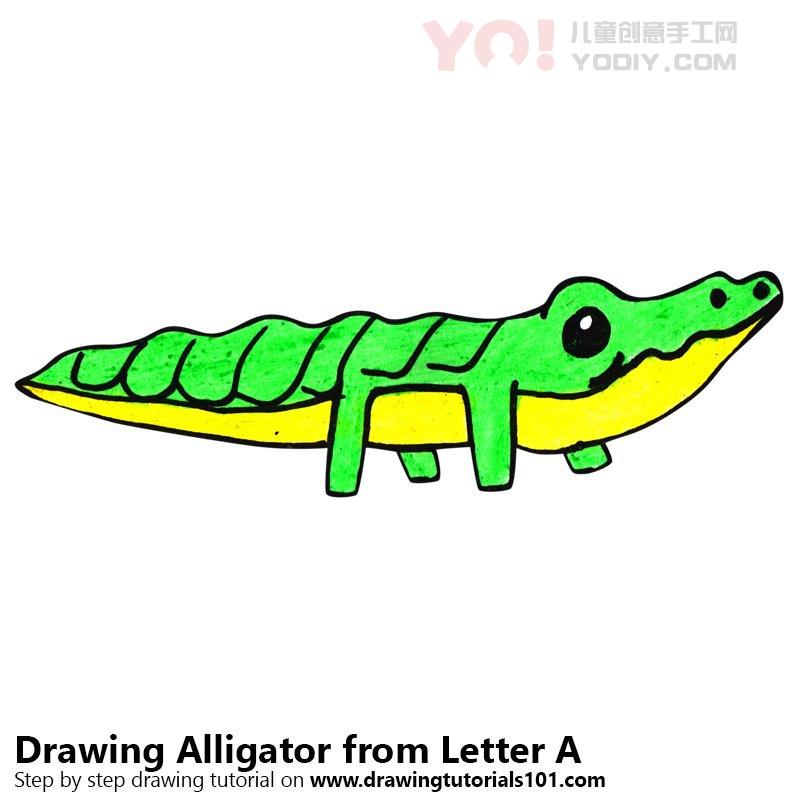 图片[1]-了解如何从字母A（带字母的动物）绘制鳄鱼-YO儿童创意手工网