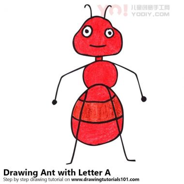 学习如何从字母A（带字母的动物）绘制蚂蚁-优优资源