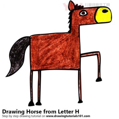 学习如何从字母H画一匹马（用字母的动物）-优优资源