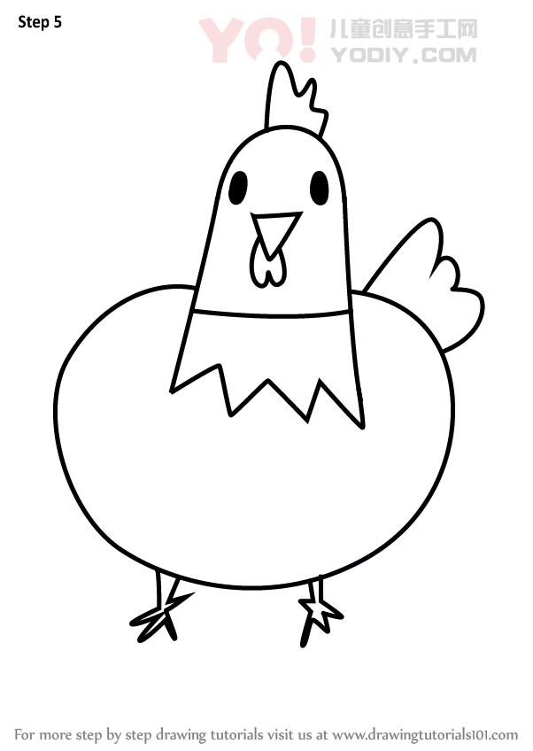 图片[6]-学习如何从字母H（带信件的动物）绘制母鸡-YO儿童创意手工网
