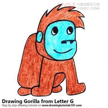 学习如何从字母g绘制大猩猩（带字母的动物）-优优资源