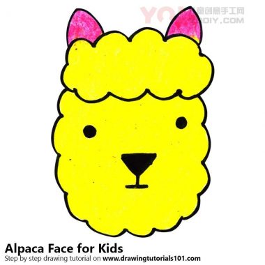 学习如何为孩子们画一张羊驼面部（儿童的动物面孔）-优优资源