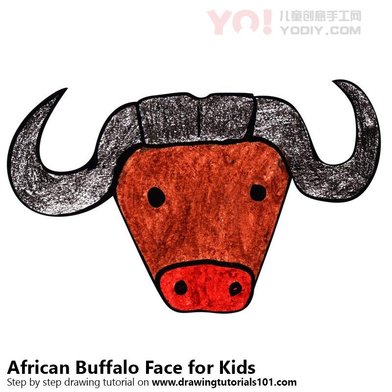 图片[1]-学习如何为孩子们绘制非洲水牛面孔（儿童的动物面孔）-YO儿童创意手工网