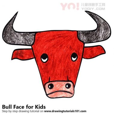 学习如何为孩子们绘制公牛面（儿童的动物面孔）-优优资源
