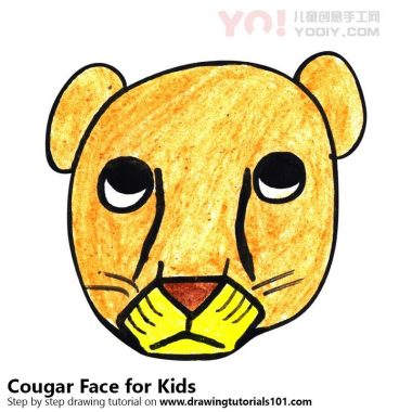 学习如何为孩子们绘制美洲狮面孔（儿童的动物面孔）-优优资源