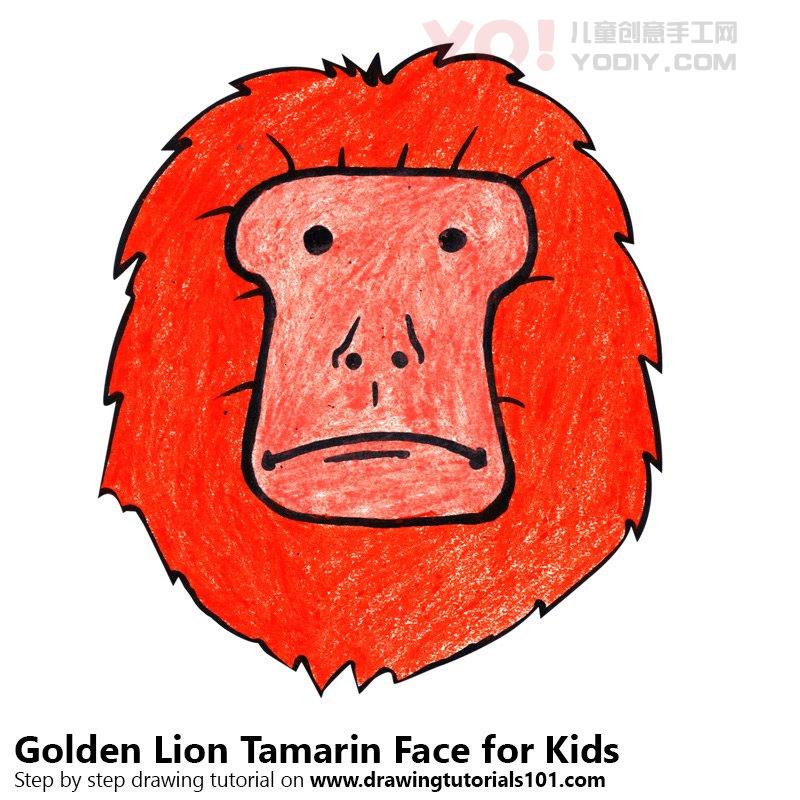 图片[1]-了解如何为孩子们绘制一只金狮子柚子面孔（儿童的动物面孔）-YO儿童创意手工网