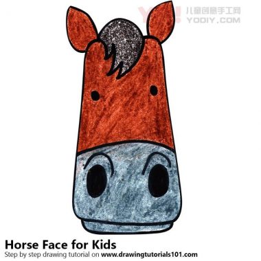 学习如何为孩子们画一张马脸（儿童的动物面孔）-优优资源