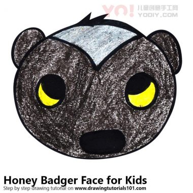 学习如何为孩子们画一个蜂蜜獾面孔（儿童的动物面孔）-优优资源