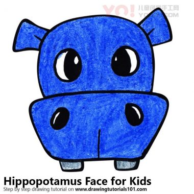 了解如何为孩子们绘制河马面孔（儿童的动物面孔）-优优资源