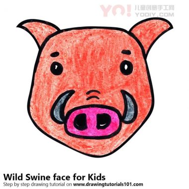 学习如何为孩子们绘制野生猪脸（儿童的动物面孔）-优优资源