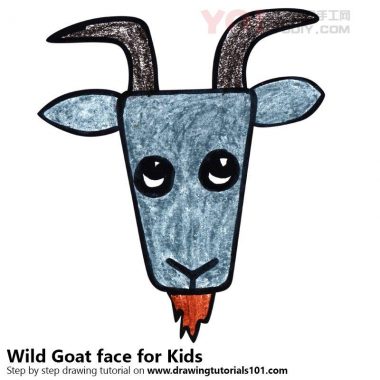 学习如何为孩子们画一个野生山羊面（儿童的动物面孔）-优优资源