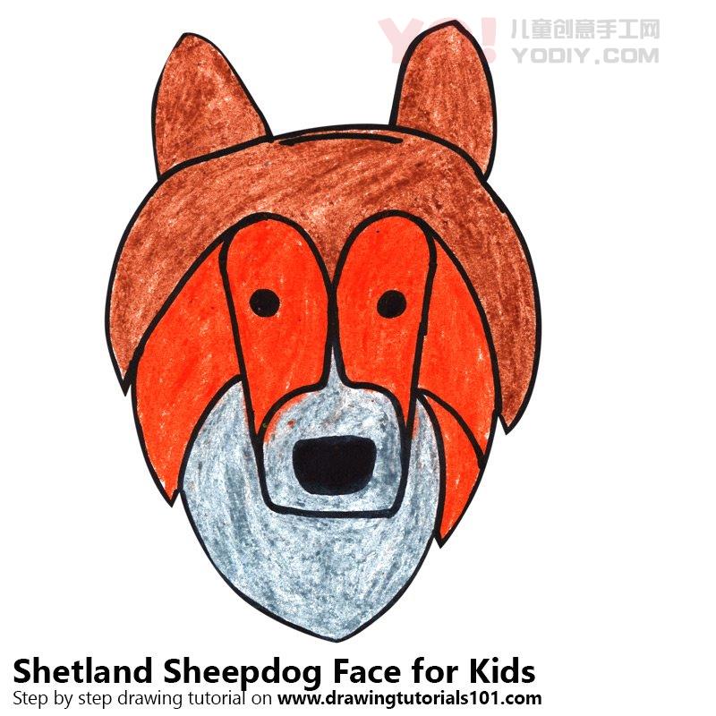 图片[1]-学习如何为孩子们绘制Shetland Sheepdog面部（儿童的动物面孔）-YO儿童创意手工网