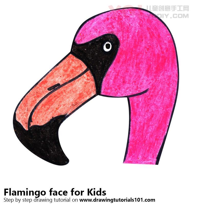 图片[1]-学习如何为孩子们绘制火烈鸟面孔（孩子们的动物面孔）-YO儿童创意手工网
