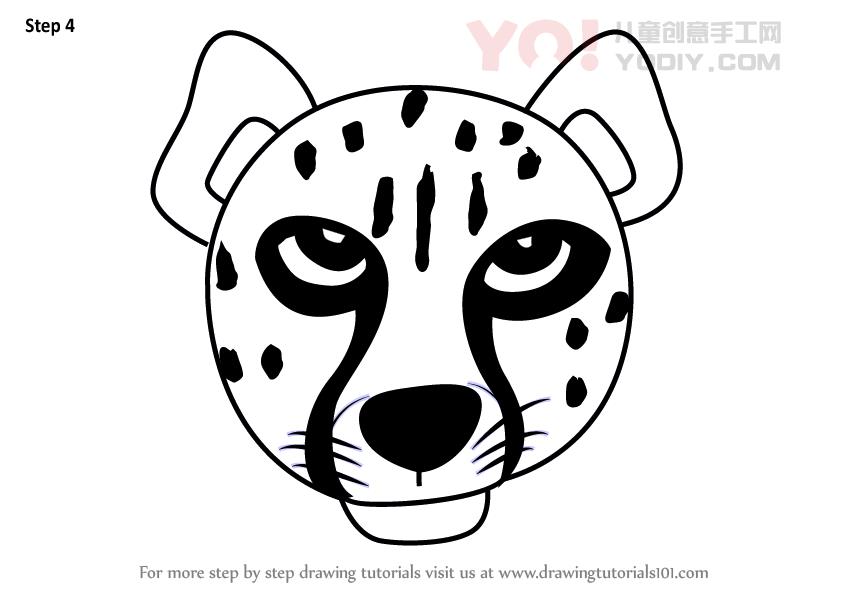 图片[5]-学习如何为孩子们绘制猎豹面孔（儿童的动物面孔）-YO儿童创意手工网