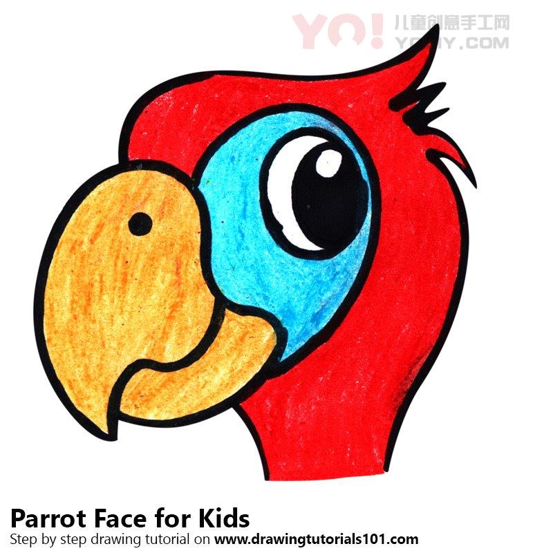图片[1]-学习如何为孩子们绘制鹦鹉面孔（儿童的动物面孔）-YO儿童创意手工网