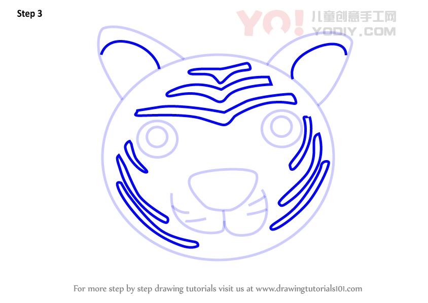 图片[4]-了解如何为孩子们画一张老虎面孔（儿童的动物面孔）-YO儿童创意手工网