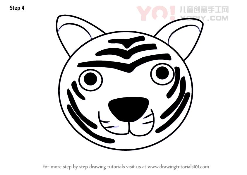 图片[5]-了解如何为孩子们画一张老虎面孔（儿童的动物面孔）-YO儿童创意手工网