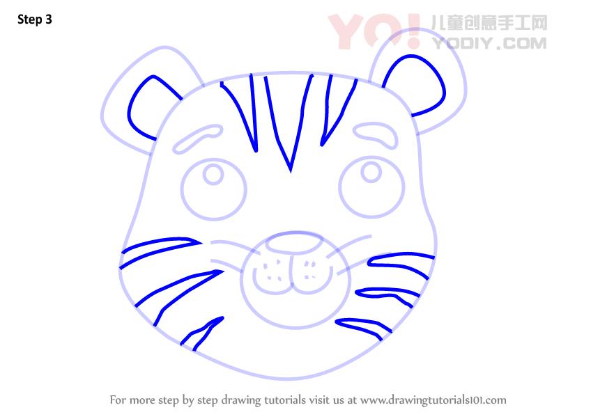 图片[4]-学习如何为孩子们画一只虎崽面孔（儿童的动物面孔）-YO儿童创意手工网