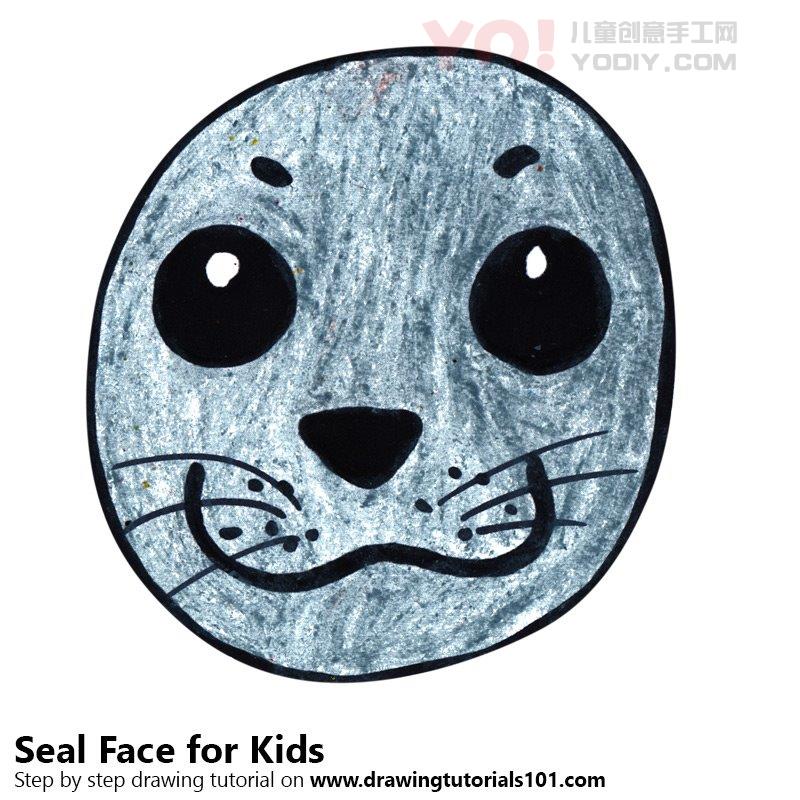 图片[1]-学习如何为孩子们画一张海豹（儿童的动物面孔）-YO儿童创意手工网