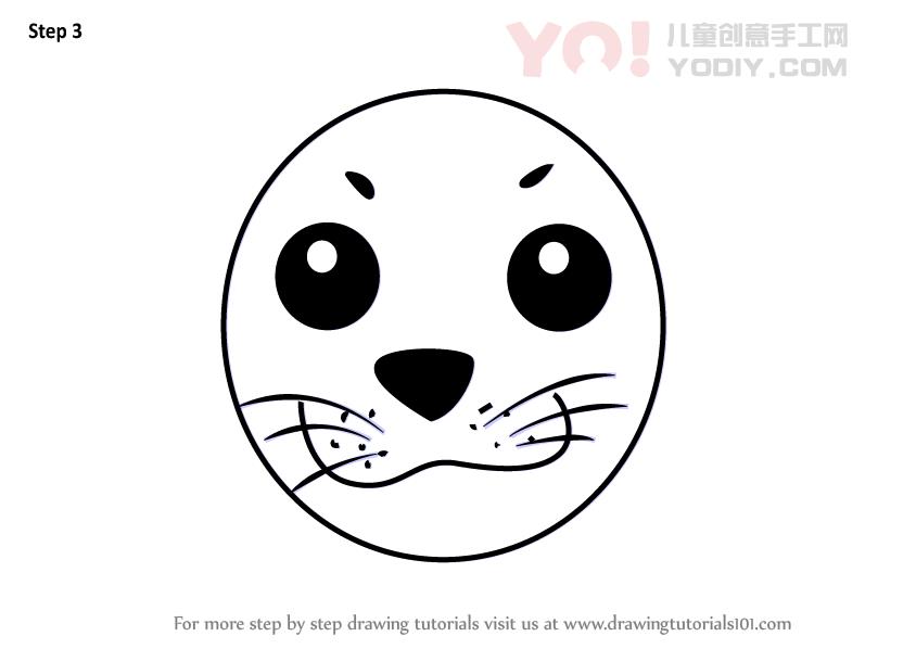 图片[4]-学习如何为孩子们画一张海豹（儿童的动物面孔）-YO儿童创意手工网