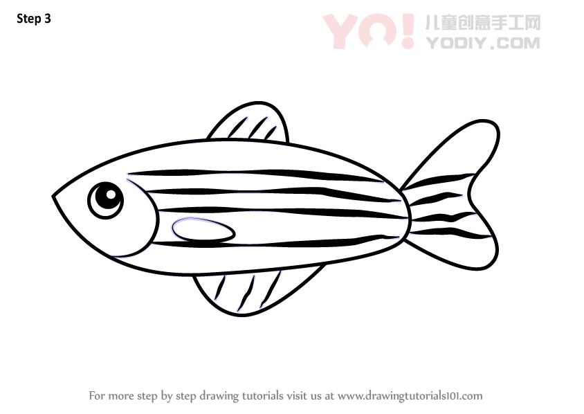 图片[4]-学习如何为孩子们绘制Zebra Danio鱼（儿童动物）-YO儿童创意手工网