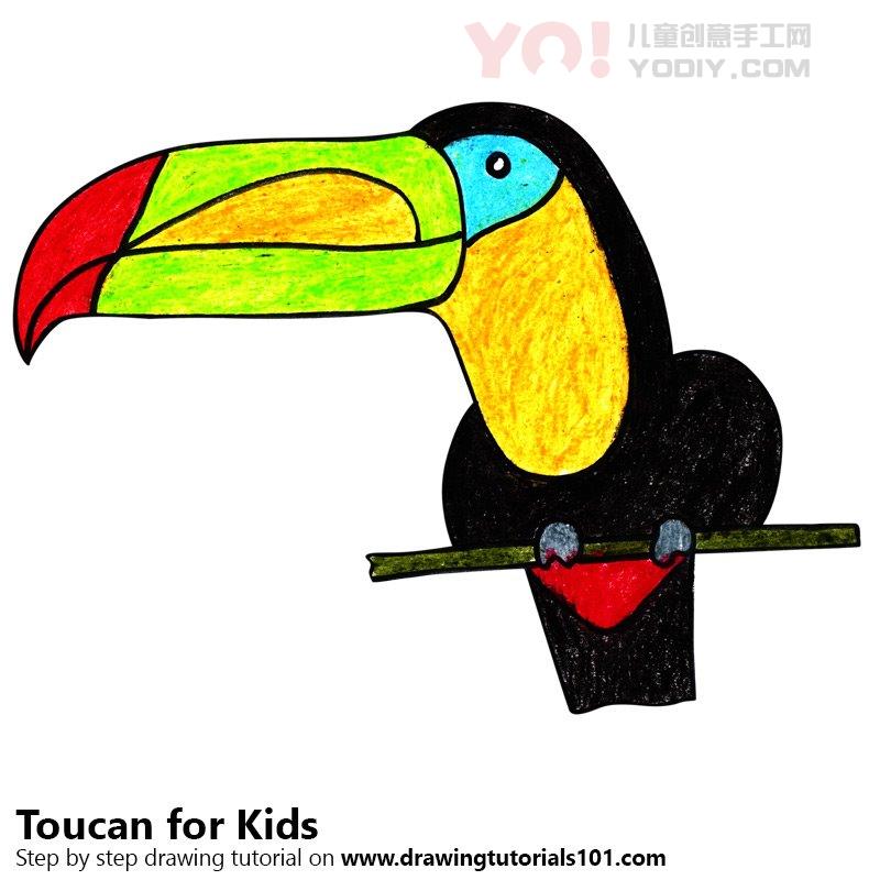 图片[1]-学习如何为孩子们绘制Toucan（儿童动物）-YO儿童创意手工网