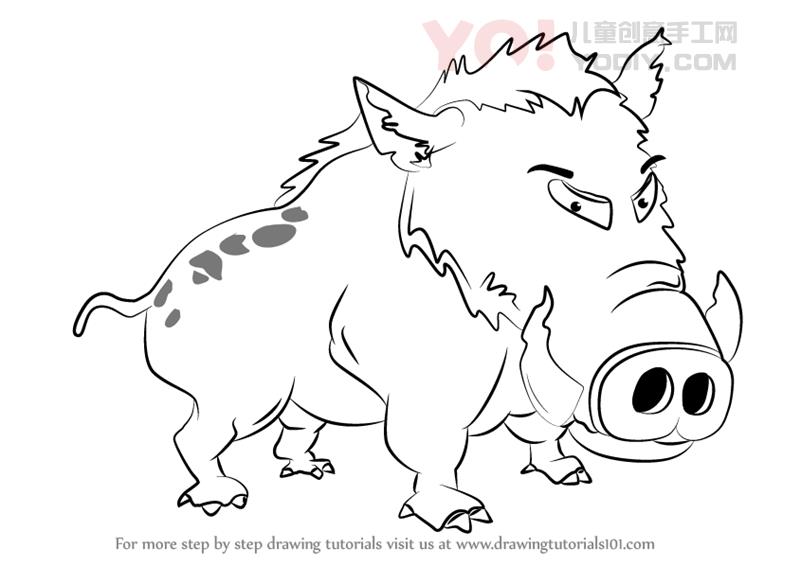 图片[1]-学习如何为孩子们绘制野猪（儿童动物）-YO儿童创意手工网