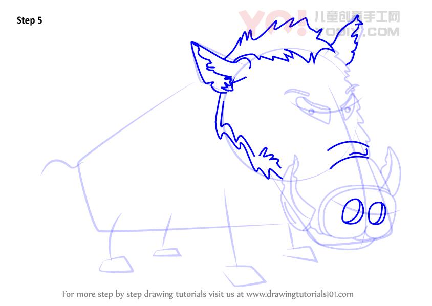 图片[6]-学习如何为孩子们绘制野猪（儿童动物）-YO儿童创意手工网